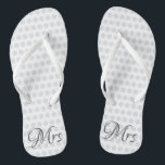 Mrs Bridal Elegant Wedding Day Womens White Thongs<br><div class="desc">Mrs Bridal Elegant Wedding Day Womens White Flip Flops Go comfortable and stylish after you say "I do" on your big day! Change into a pair of trendy elegant white flip flops with thin thong straps and "Mrs" in grey script and light grey polka dots patterned on each shoe. Customise...</div>