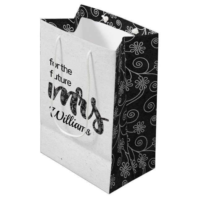 Mrs. Bridal In Contemporary Floral Design Medium Gift Bag (Front Angled)