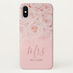 Mrs Bride Personalised Pink Watercolor Roses iPhone X Case