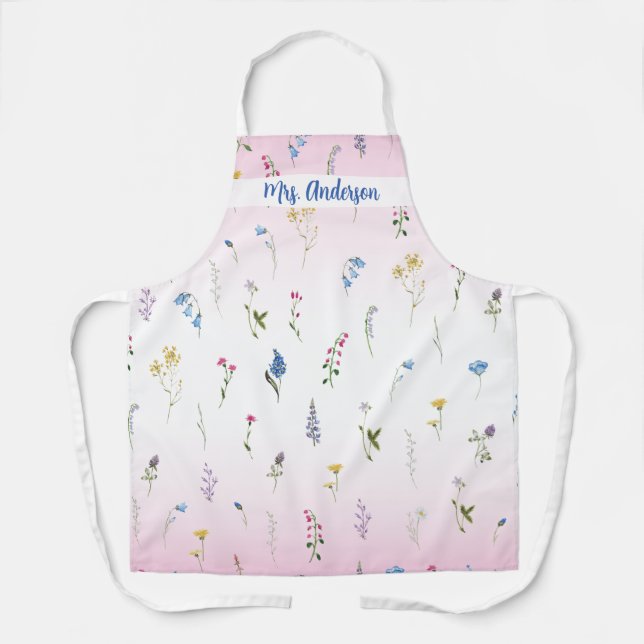 Mrs Bride to Be Wildflower Pink White Gradient Apron (Front)