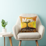 Mrs. Bride's Mason Jar Fall Colours Romantic Tree Cushion<br><div class="desc">Mrs. Bride's Rustic Romantic Initials in Trunk Roots of Love Tree Pillows</div>