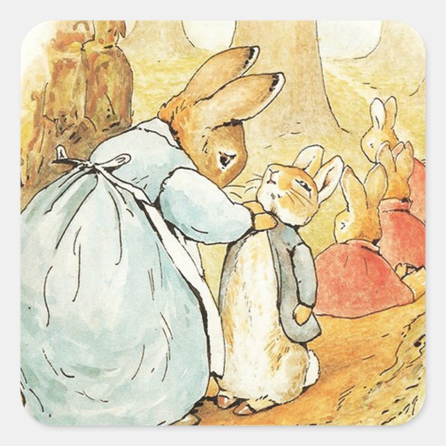 Mrs Bunny Says Goodbye by Beatrix Potter Square Sticker (Front)