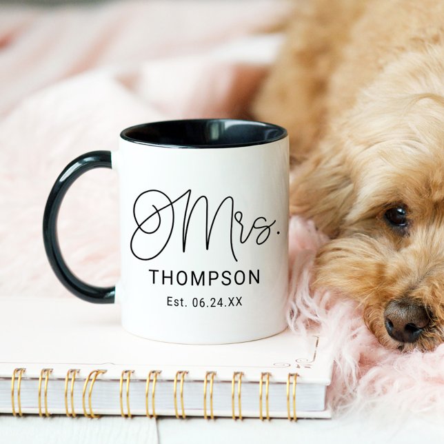 Mrs Calligraphy Script Black Est Date Mug (Creator Uploaded)