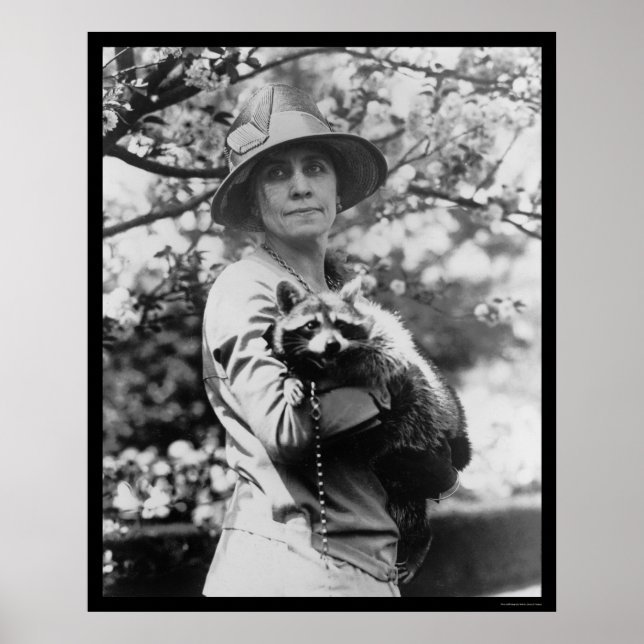 Mrs. Calvin Coolidge with her Racoon 1923 Poster (Front)