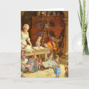 Mrs. Claus and the Elves Bake Christmas Cookies Holiday Card