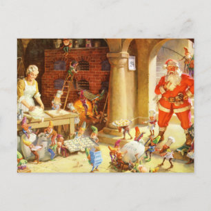 Mrs. Claus and The Elves Bake Christmas Cookies Holiday Postcard