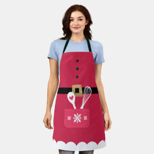Mrs. Claus Apron Fake Pocket With Spoon & Whisk  