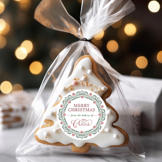 Mrs. Claus’ Bakery Christmas Holiday Classic Round Sticker (Creator Uploaded)
