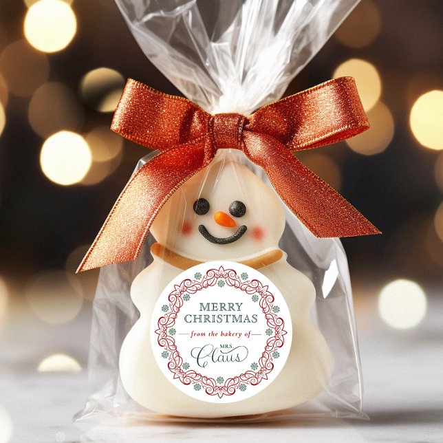 Mrs. Claus’ Bakery Christmas Holiday Treat Classic Round Sticker (Creator Uploaded)