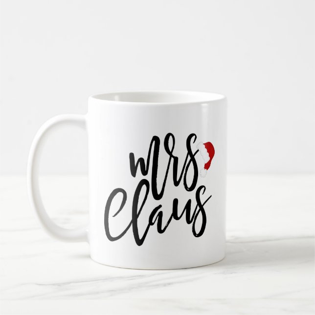 Mrs. Claus Black Script With Hat Holiday Mug (Left)
