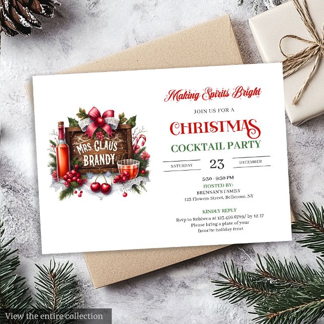 Mrs. Claus Brandy Holiday Cocktails Party Invitation (Office style printable festive cocktails party invitation

)