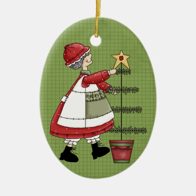 Mrs. Claus Ceramic Christmas Ornament (Front)