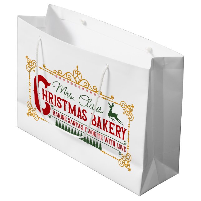 Mrs, Claus Christmas bakery  Large Gift Bag (Front Angled)