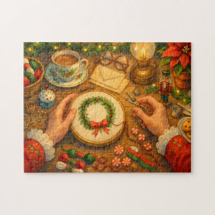Mrs. Claus Christmas Craft Holiday Sewing Scene Jigsaw Puzzle