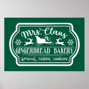 Mrs. Claus Gingerbread bakery Christmas Poster