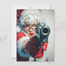 Mrs Claus has a Gun Funny Christmas Cards