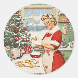 Mrs. Claus Holiday Baking Delight Classic Round Sticker
