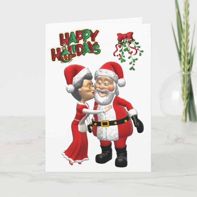 Mrs Claus kissing Santa Card (Front)