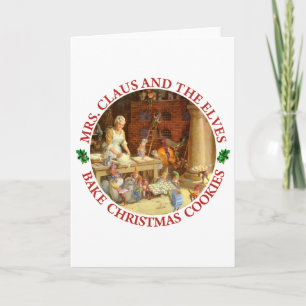Mrs. Claus & Santa's Elves Bake Christmas Cookies Holiday Card