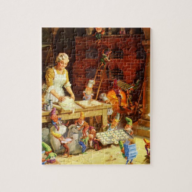 Mrs. Claus & Santa's Elves Bake Christmas Cookies Jigsaw Puzzle (Vertical)