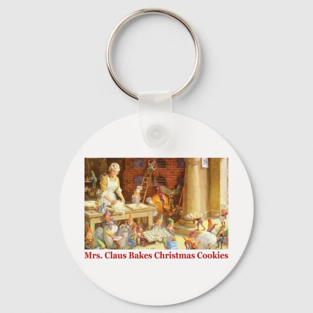 Mrs. Claus & the Elves Bake Christmas Cookies Key Ring (Front)
