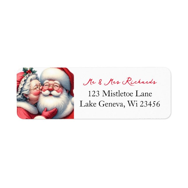 Mrs Clause Kissing Santa Cute Christmas  Return Address Label (Front)