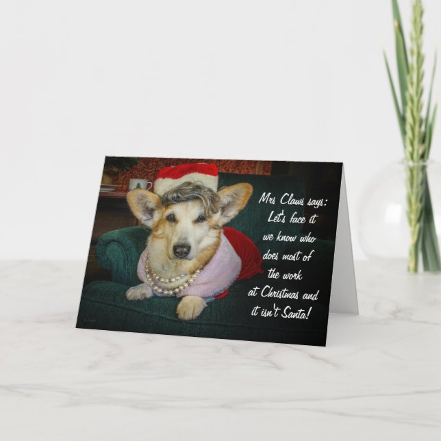 Mrs Claws Corgi Christmas Greeting Holiday Card (Front)