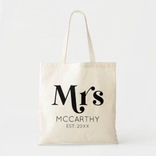 Mrs. Custom Last Name Est. Date Minimal Retro Tote Bag