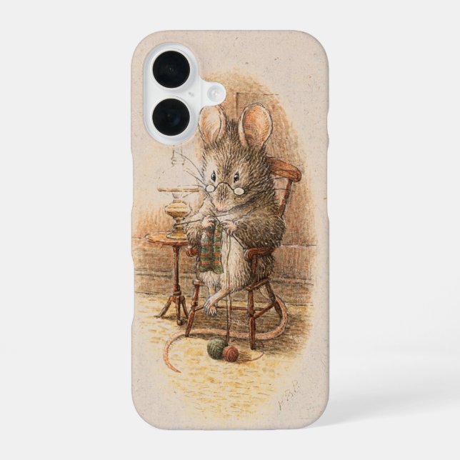 Mrs. Dormouse Knitting iPhone 16 Case (Back)
