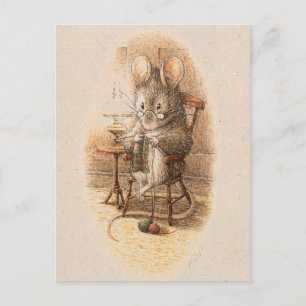 Mrs. Dormouse Knitting Postcard