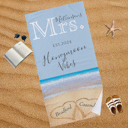 Mrs. Dusty Blue Beach Wedding 2 Hearts Sand | Beach Towel