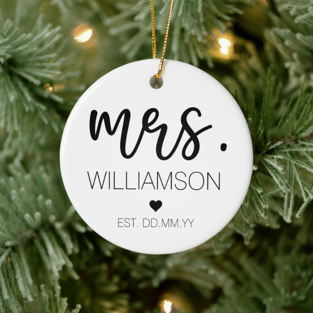 Mrs. Elegant Custom Name Wedding New Couple Gift Ceramic Ornament (Tree)