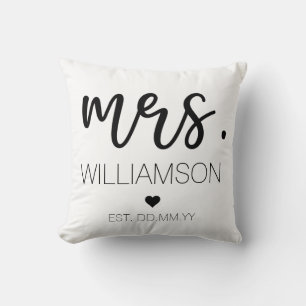 Mrs. Elegant Custom Name Wedding New Couple Gift Cushion