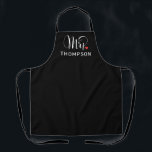 Mrs Elegant Script Heart Custom Wedding Monogram Apron<br><div class="desc">Personalised kitchen apron for the newly married Mrs features elegant white script and custom last name monogram text that can be personalised. Design includes a cute red heart detail. Makes a great wedding gift! Shop our store for the coordinating Mr apron design.</div>