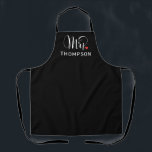 Mrs Elegant Script Heart Custom Wedding Monogram Apron<br><div class="desc">Personalised kitchen apron for the newly married Mrs features elegant white script and custom last name monogram text that can be personalised. Design includes a cute red heart detail. Makes a great wedding gift! Shop our store for the coordinating Mr apron design.</div>