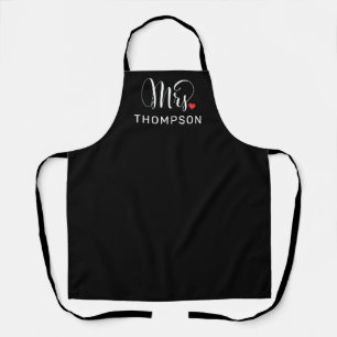 Mrs Elegant Script Heart Custom Wedding Monogram Apron