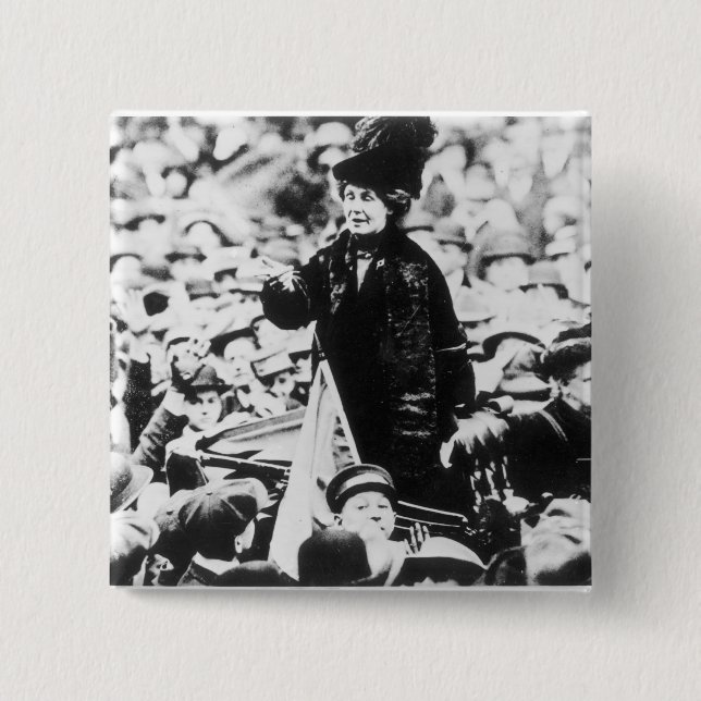 Mrs Emmeline Pankhurst  Addressing a Crowd 15 Cm Square Badge (Front)