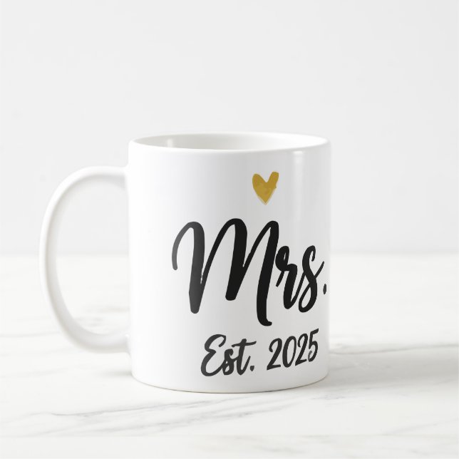Mrs. Est. 2025" Gold Heart Bride to Be Mug (Left)