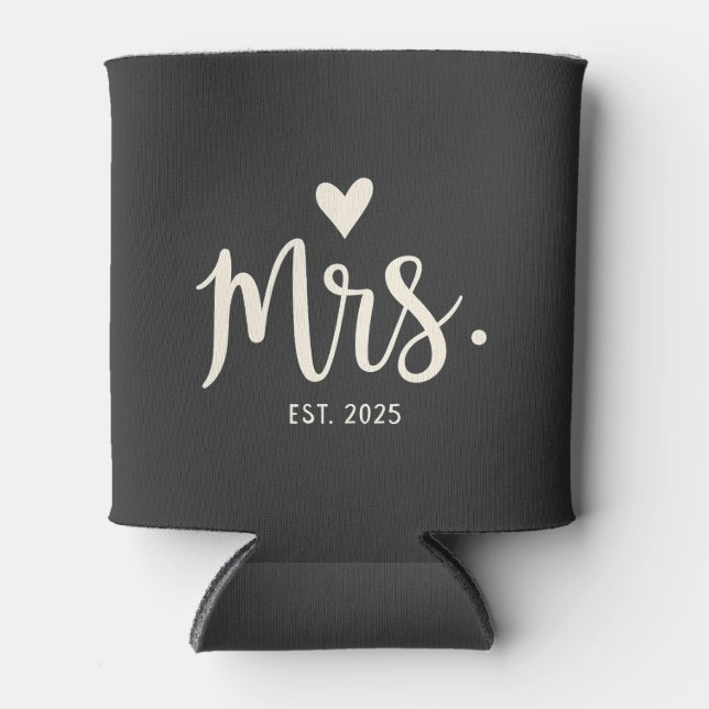 Mrs Est. 2025 Husband Bride Engagement Wedding Can Cooler (Front)