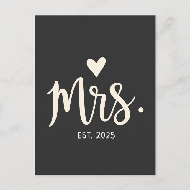 Mrs Est. 2025 Husband Bride Engagement Wedding Postcard (Front)