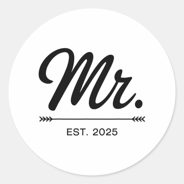 Mrs. Est. 2025 Just Married Wedding Party Mr And M Classic Round Sticker (Front)