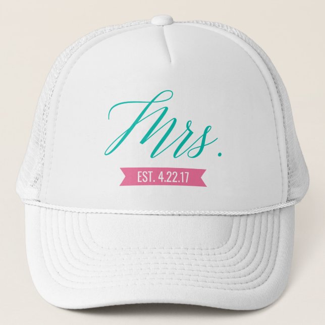 Mrs. Established Personalised Date Bride Trucker Hat (Front)