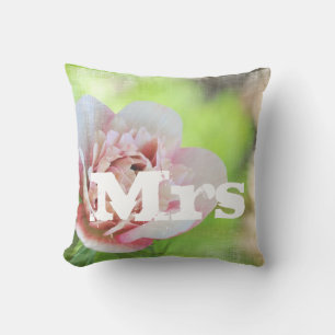 Mrs. Garden Wedding Floral Pink Peony Pillow