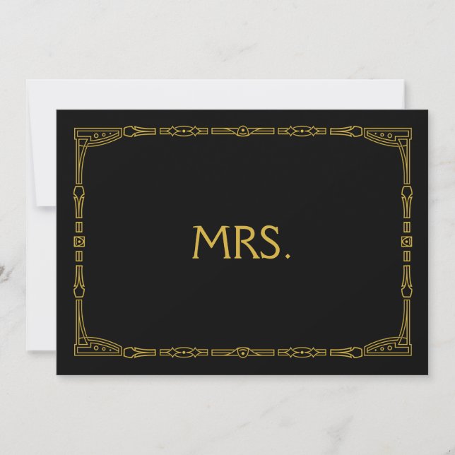"Mrs." Gold Art Deco Style Wedding Sign (Front)