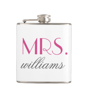 Mrs Hot Pink Modern Wedding Custom Name Hip Flask