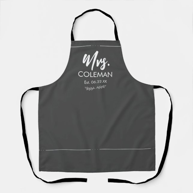 Mrs Just Married with Date Wedding Gift Cute Apron (Front)