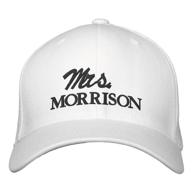 Mrs. Last Name black and white cute Embroidered Hat (Front)