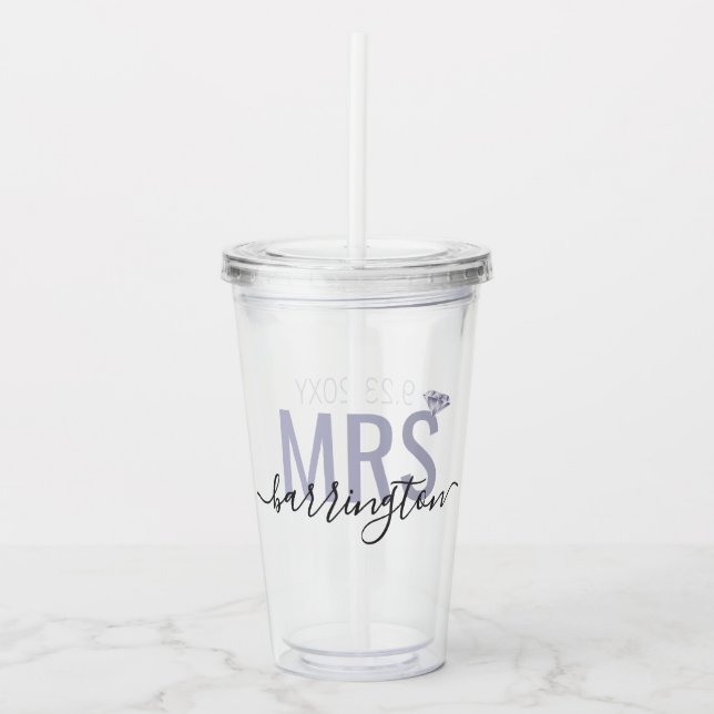 Mrs Last Name Diamond Wedding Date Bride Name Acrylic Tumbler (Front)