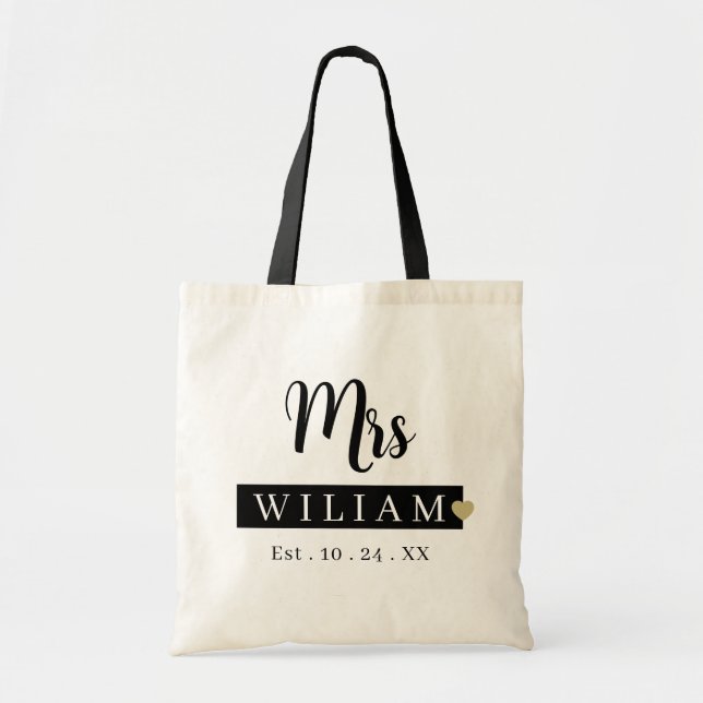 Mrs. Last Name Est Year Tote Bag Personalised Date (Front)