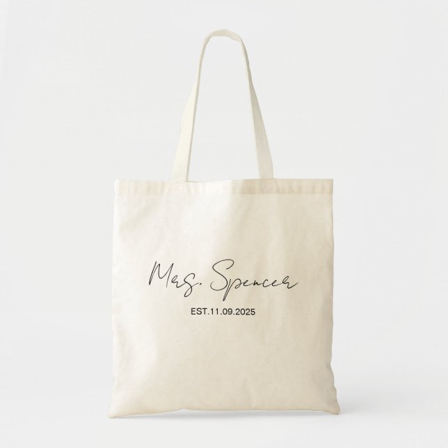 Mrs. Last Name Est Year Tote Bag Personalised Date (Front)